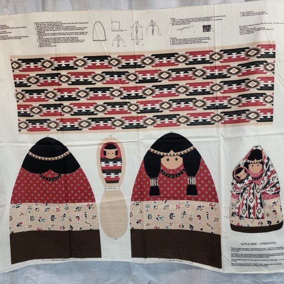 "Little Deer" Indian Doll Southwestern Brown Colors Craft Fabric Panels "3" - Picture 6 of 12